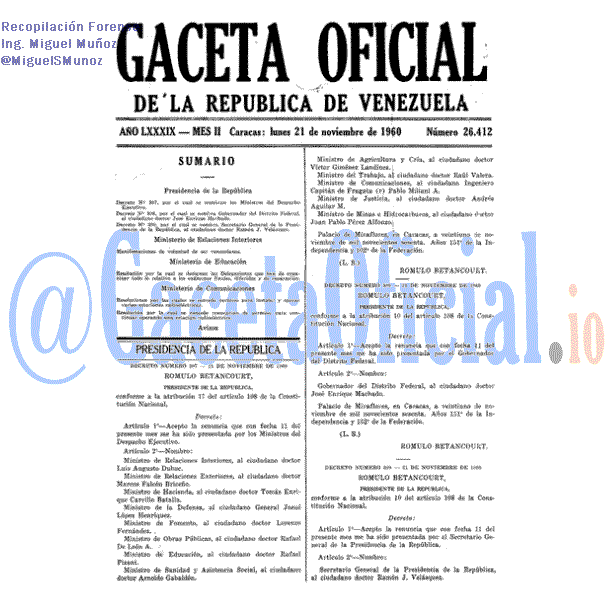 Gaceta Oficial 26412 del 21 Noviembre 1960