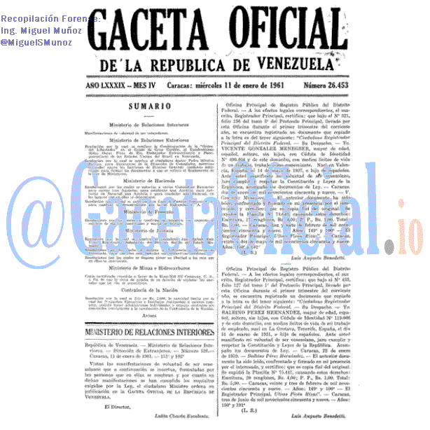Gaceta Oficial 26453 del 11 Enero 1961