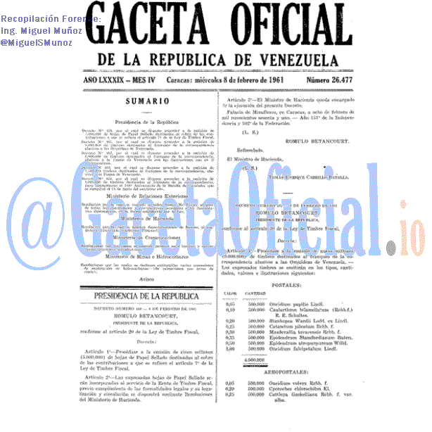 Gaceta Oficial 26477 del 8 Febrero 1961