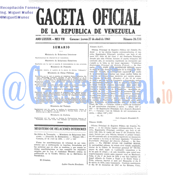 Gaceta Oficial 26538 del 27 Abril 1961