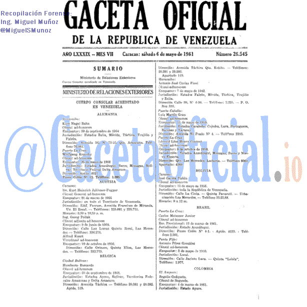 Gaceta Oficial 26545 del 6 Mayo 1961