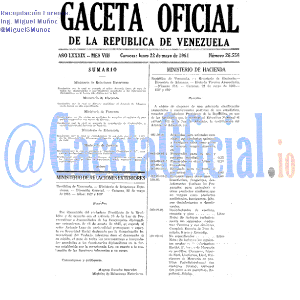 Gaceta Oficial 26558 del 22 Mayo 1961