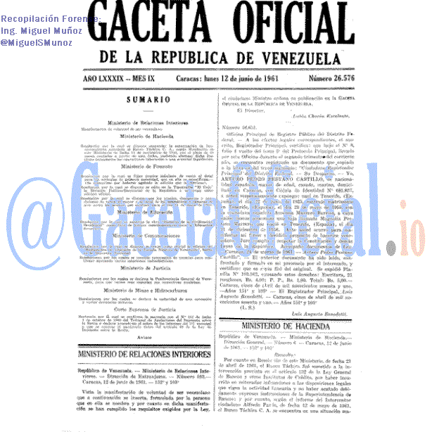 Gaceta Oficial 26576 del 12 Junio 1961