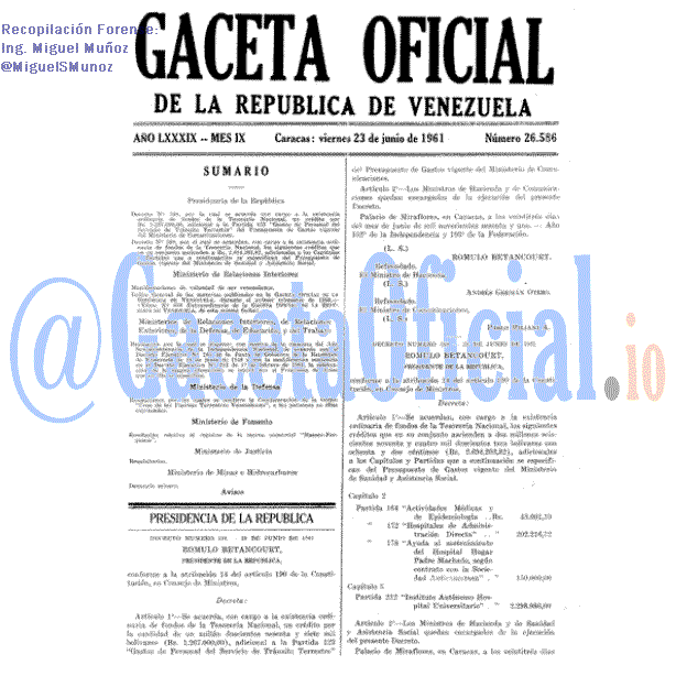 Gaceta Oficial 26586 del 23 Junio 1961