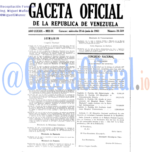 Gaceta Oficial 26589 del 28 Junio 1961