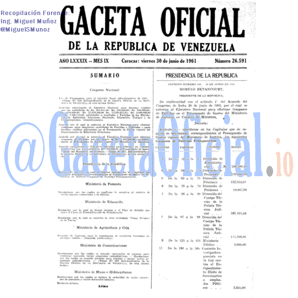 Gaceta Oficial 26591 del 30 Junio 1961
