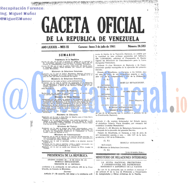 Gaceta Oficial 26593 del 3 Julio 1961