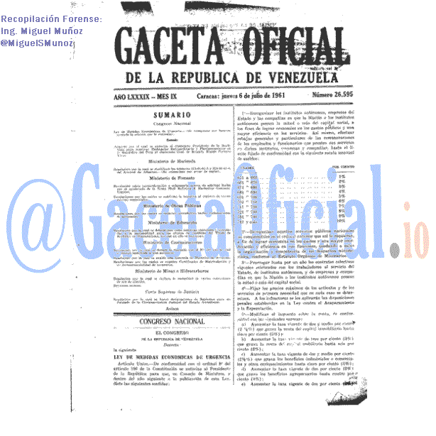 Gaceta Oficial 26595 del 6 Julio 1961