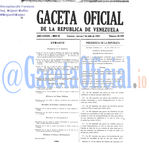 Gaceta Oficial 26596 del 7 Julio 1961