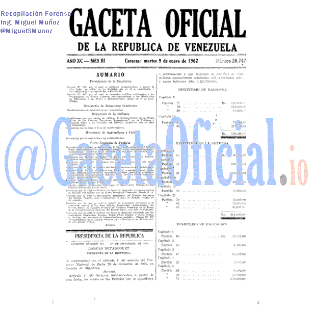 Gaceta Oficial 26747 del 9 Enero 1962