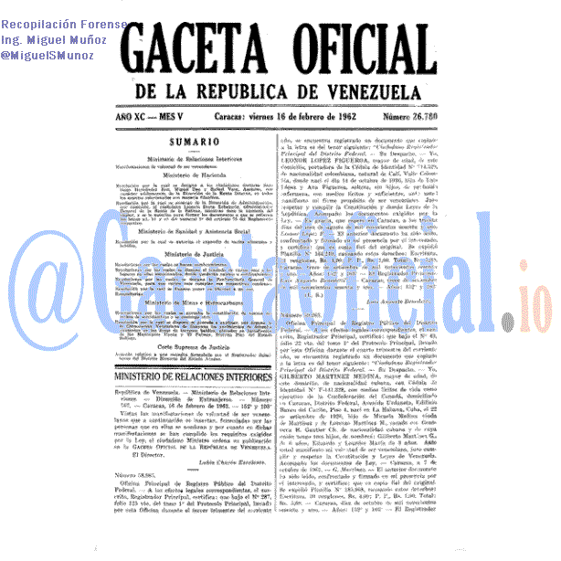 Gaceta Oficial 26780 del 16 Febrero 1962