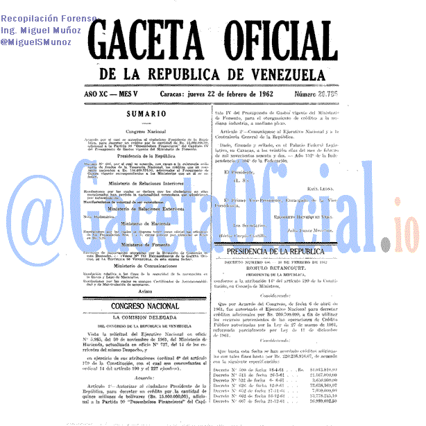 Gaceta Oficial 26785 del 22 Febrero 1962