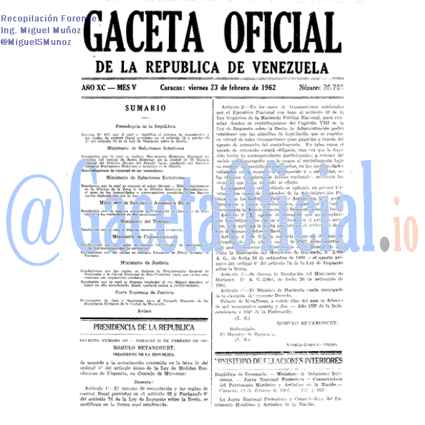 Gaceta Oficial 26786 del 23 Febrero 1962