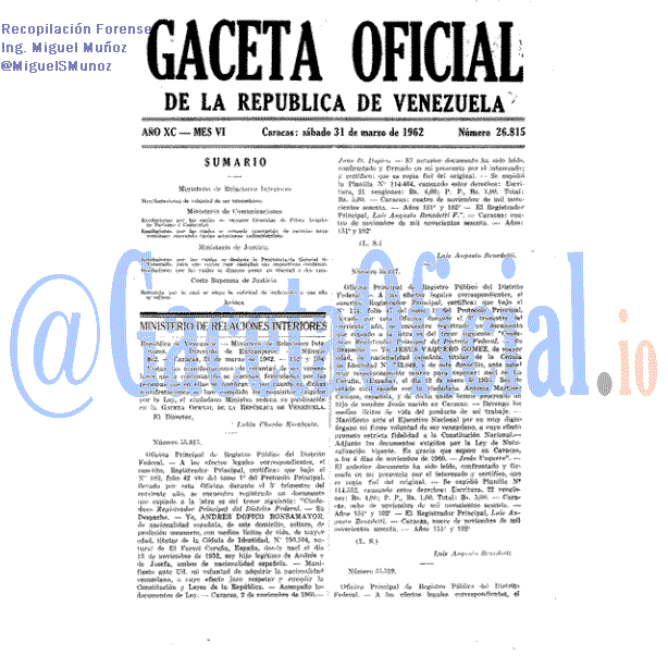 Gaceta Oficial 26815 del 31 Marzo 1962
