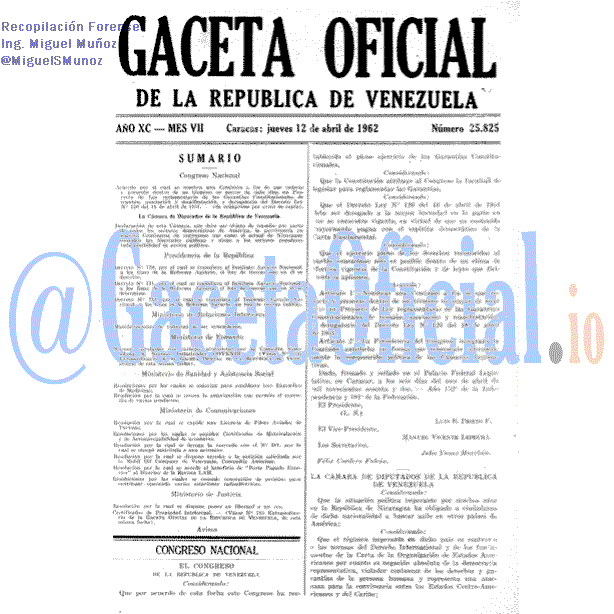 Gaceta Oficial 26825 del 12 Abril 1962