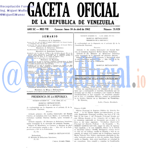Gaceta Oficial 26828 del 16 Abril 1962