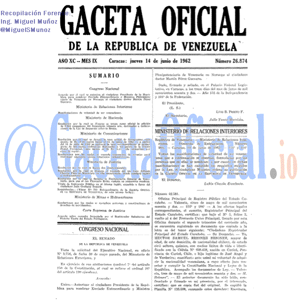 Gaceta Oficial 26874 del 14 Junio 1962