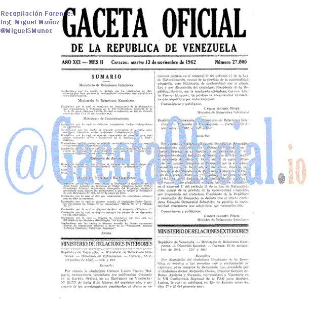Gaceta Oficial 27000 del 13 Noviembre 1962