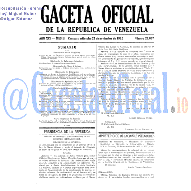 Gaceta Oficial 27007 del 21 Noviembre 1962