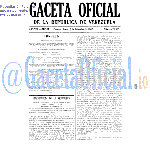 Gaceta Oficial 27023 del 10 Diciembre 1962