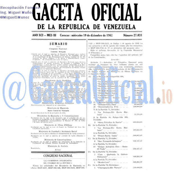 Gaceta Oficial 27031 del 19 Diciembre 1962