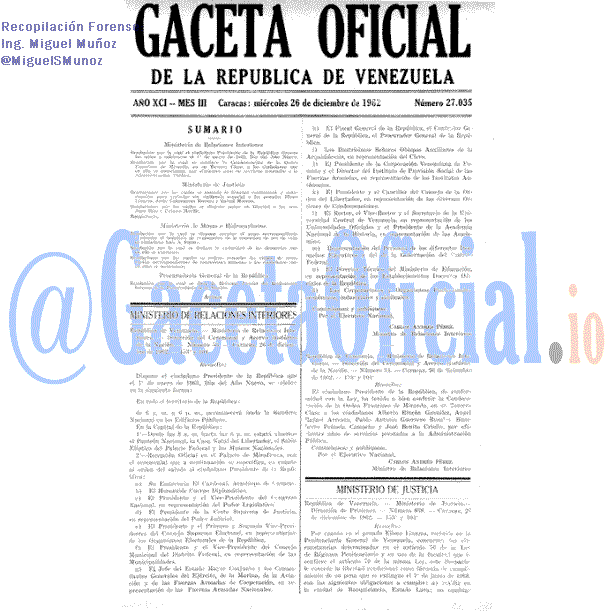 Gaceta Oficial 27035 del 26 Diciembre 1962