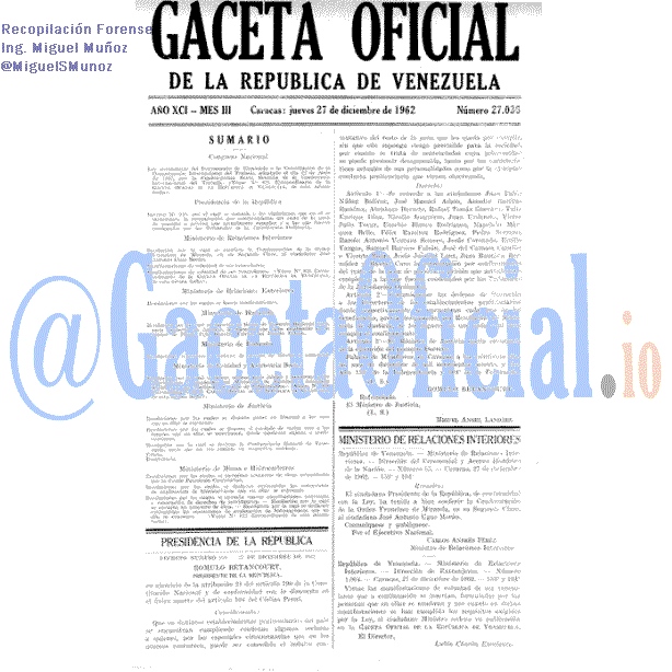 Gaceta Oficial 27036 del 27 Diciembre 1962