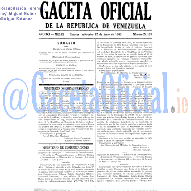 Gaceta Oficial 27168 del 12 Junio 1963
