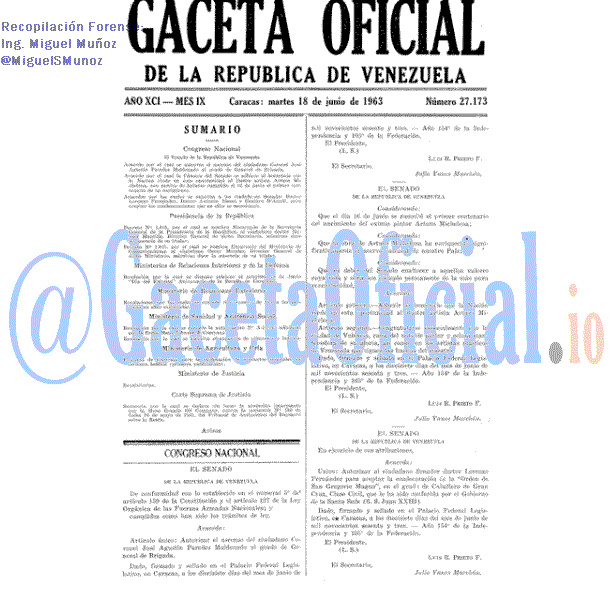 Gaceta Oficial 27173 del 18 Junio 1963