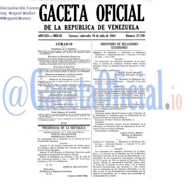Gaceta Oficial 27190 del 10 Julio 1963