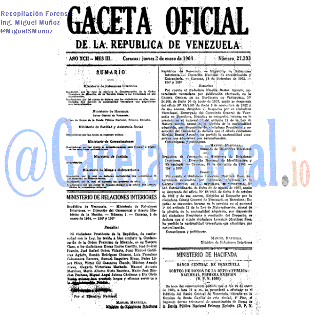 Gaceta Oficial 27333 del 2 Enero 1964