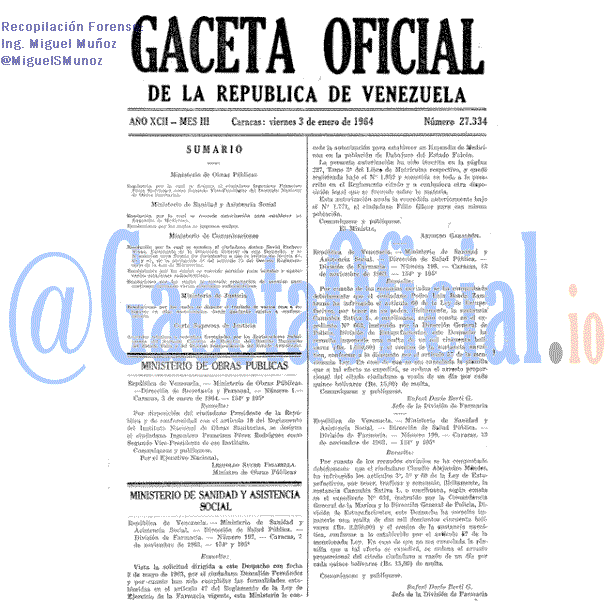 Gaceta Oficial 27334 del 3 Enero 1964