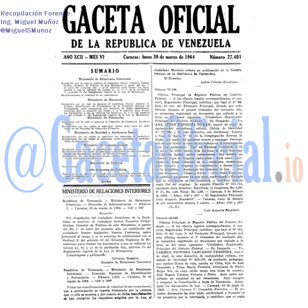 Gaceta Oficial 27401 del 30 Marzo 1964