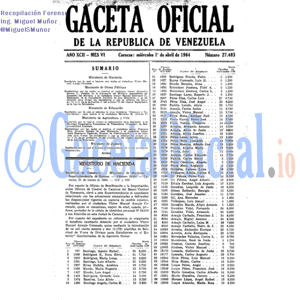 Gaceta Oficial 27403 del 1 Abril 1964