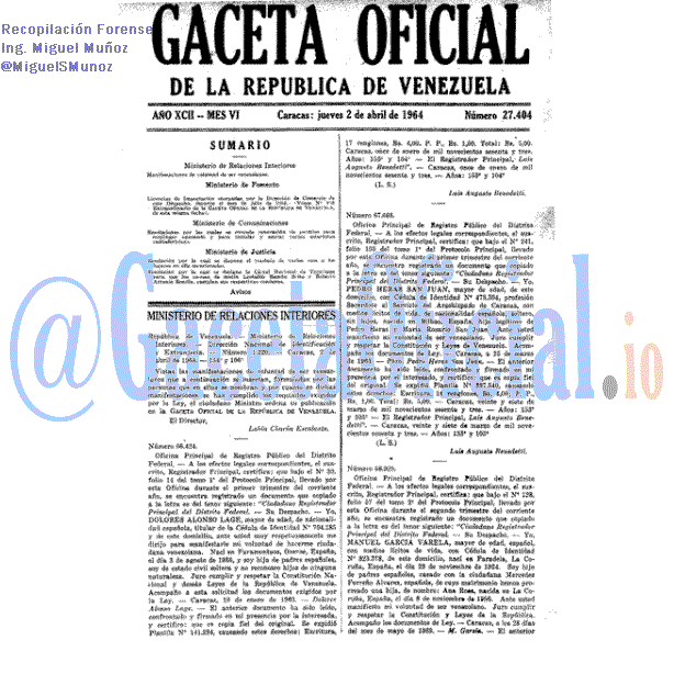 Gaceta Oficial 27404 del 2 Abril 1964