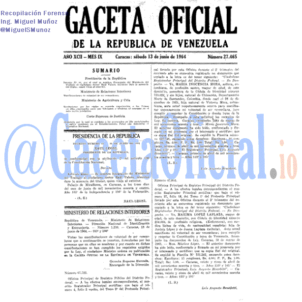 Gaceta Oficial 27465 del 13 Junio 1964
