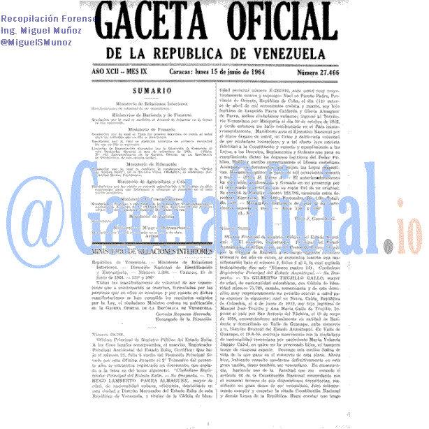 Gaceta Oficial 27466 del 15 Junio 1964