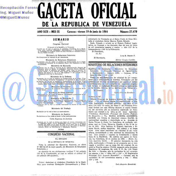 Gaceta Oficial 27470 del 19 Junio 1964
