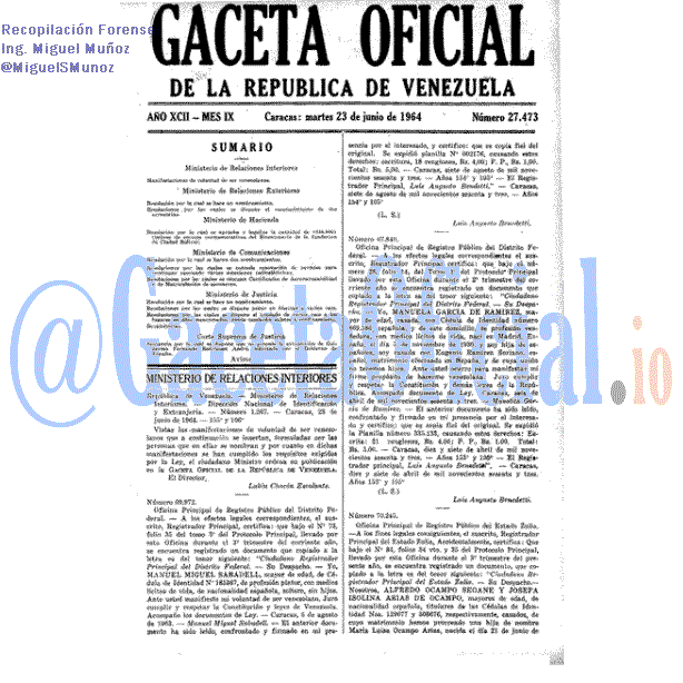 Gaceta Oficial 27473 del 23 Junio 1964