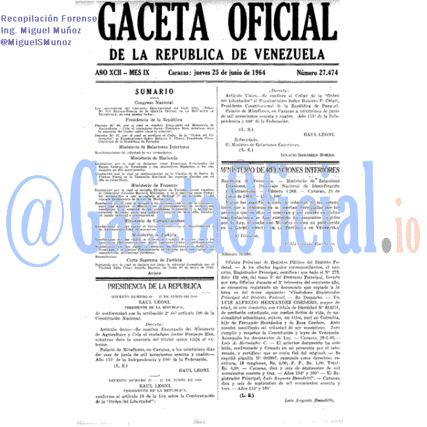 Gaceta Oficial 27474 del 25 Junio 1964