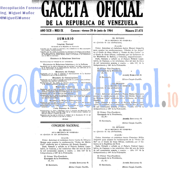 Gaceta Oficial 27475 del 26 Junio 1964