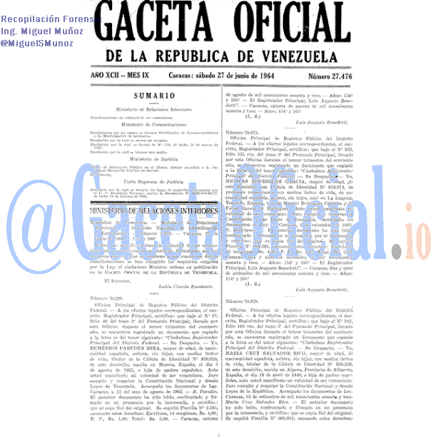 Gaceta Oficial 27476 del 27 Junio 1964