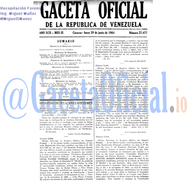 Gaceta Oficial 27477 del 29 Junio 1964
