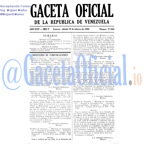 Gaceta Oficial 27968 del 19 Febrero 1966