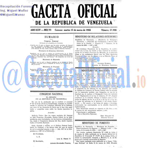 Gaceta Oficial 27986 del 15 Marzo 1966