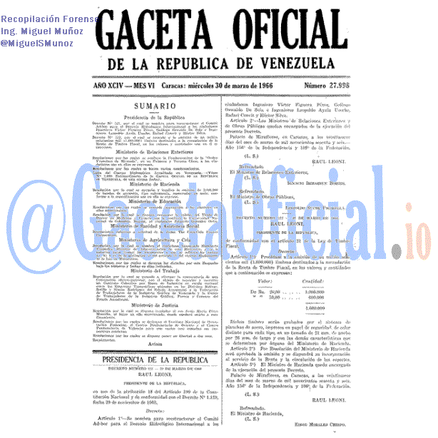 Gaceta Oficial 27998 del 30 Marzo 1966