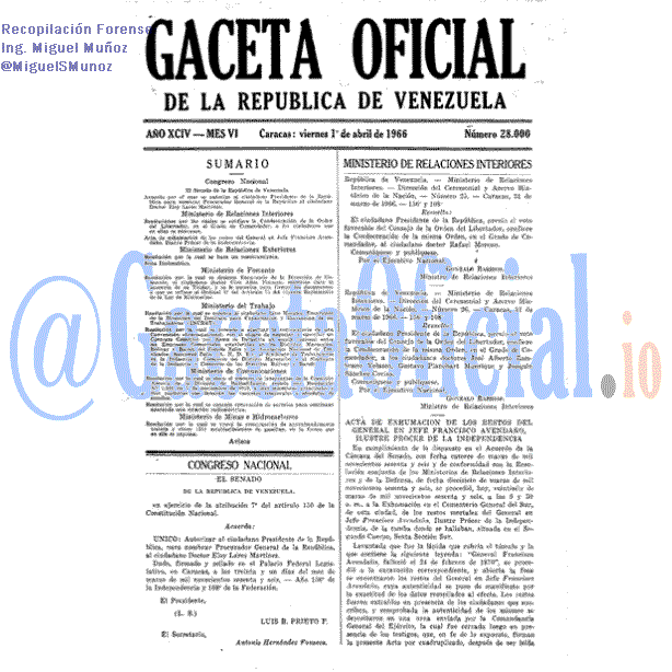 Gaceta Oficial 28000 del 1 Abril 1966