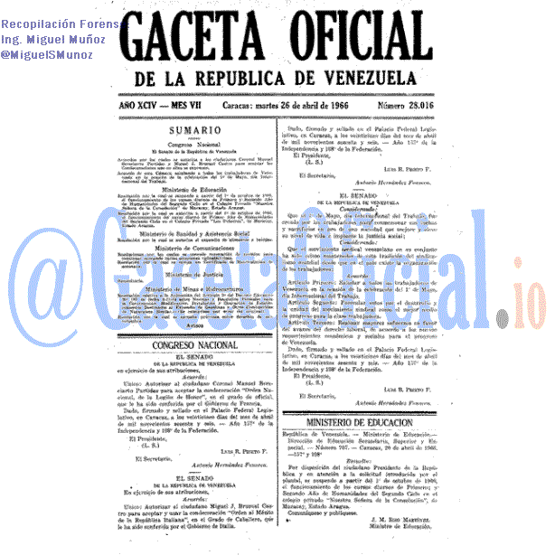Gaceta Oficial 28016 del 26 Abril 1966