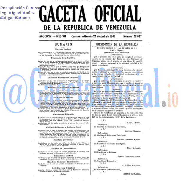 Gaceta Oficial 28017 del 27 Abril 1966
