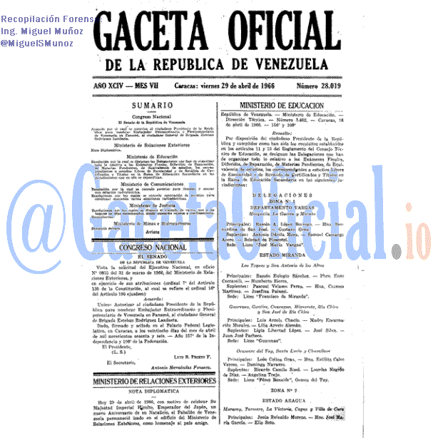 Gaceta Oficial 28019 del 29 Abril 1966